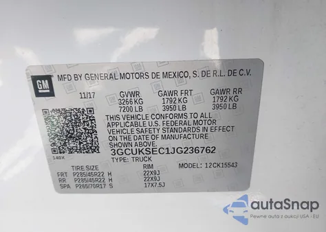 2018 Chevrolet Silverado 1500 1Lz from USA, damaged, VIN 3GCUKSEC1JG236762